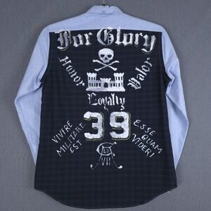 Ralph Lauren Skull‎ Crossbones Oxford Shirt Mens Medium Blue Classic Long Sleeve